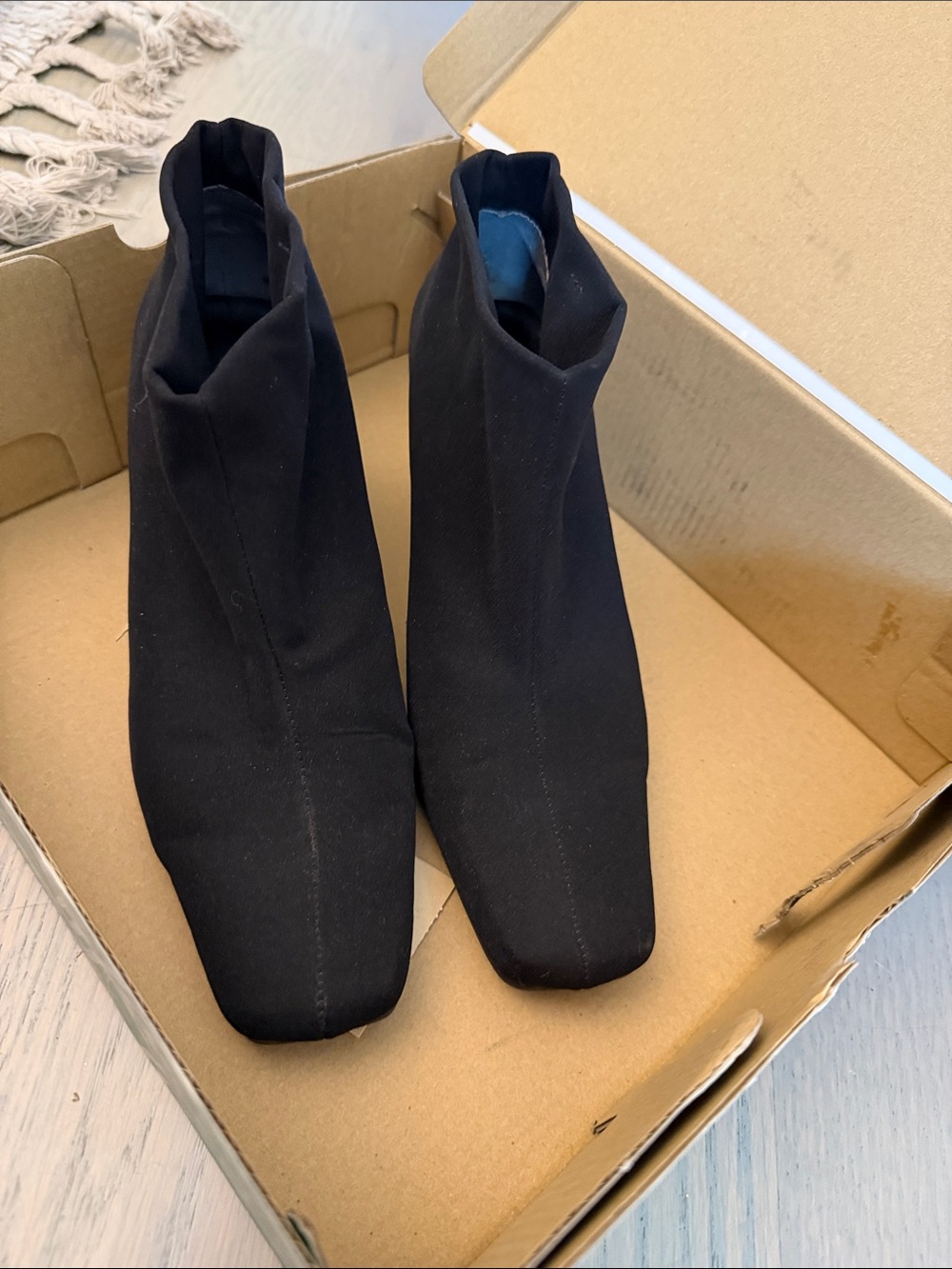 East 5th Black Stretch Fabric Ankle Booties